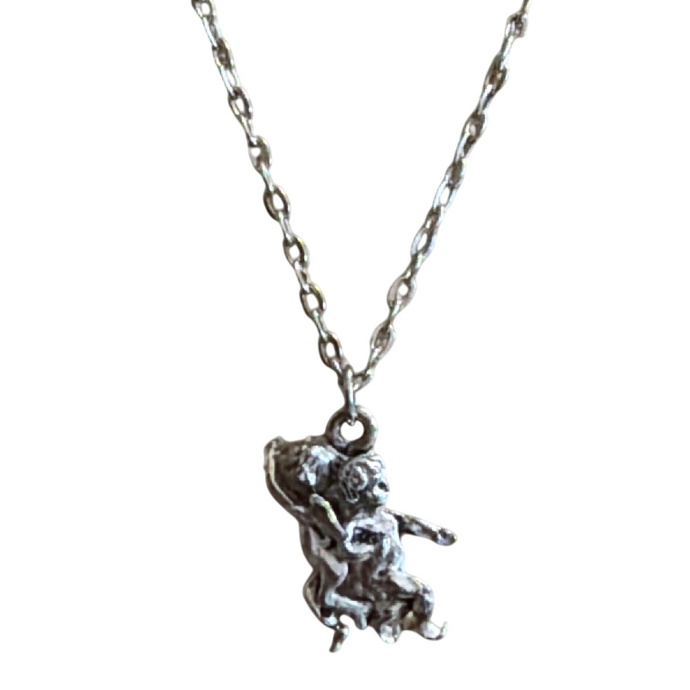 Silver Tone Cherub Angel Pendant Necklace  Link Chain‎ Dancing Angels Ethereal